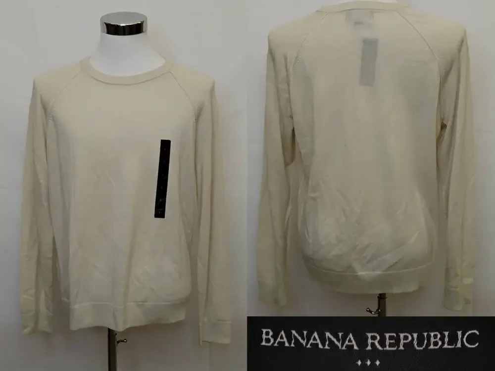 Banana Republic 100% Merino Wool Sweater Men's L Cream Crew Neck NWT #J5084
